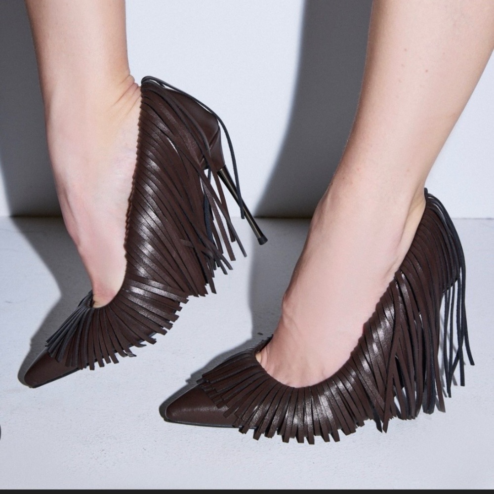 Azalea Wang Fringed Brown Women's heels. FINAL Price!
